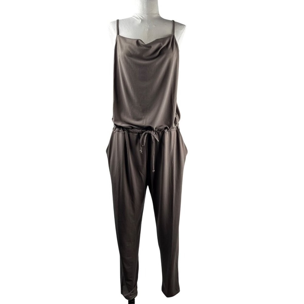 Lanston Women's Cowl Cami jumpsuit Pull On Drawstring Taupe 1912PH Size L